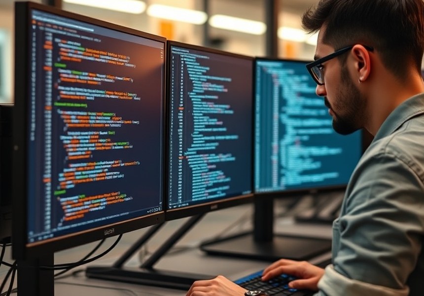 Equipo de desarrollo trabajando en el software del terminal
