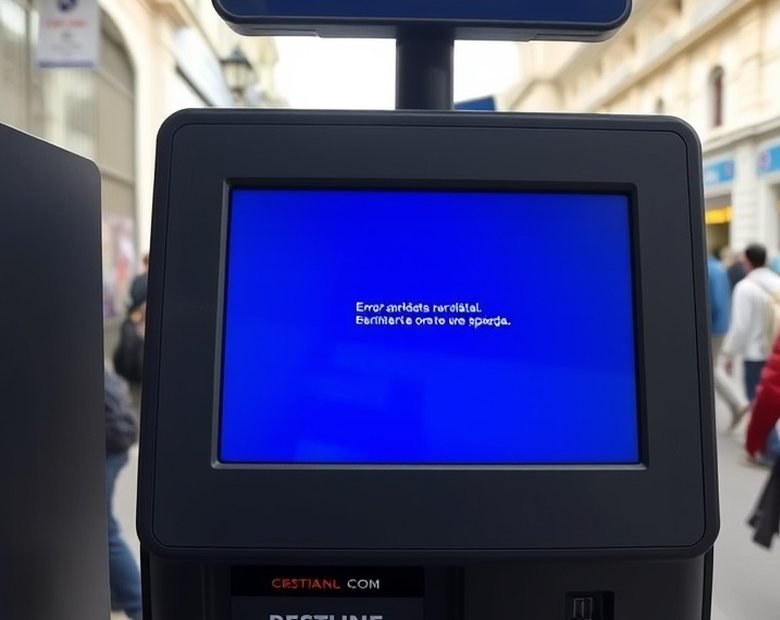 Antes — Terminal bloqueado por un error de aplicación y fuera de servicio.